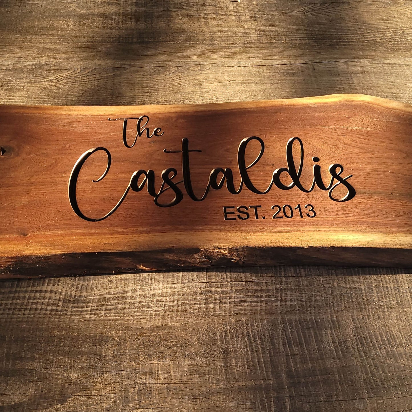 Custom Live Edge Walnut Wood Name Sign