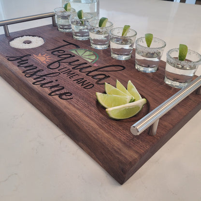 Custom Tequila Flight Board With Shot Glasses