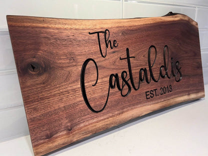 Custom Live Edge Walnut Wood Name Sign