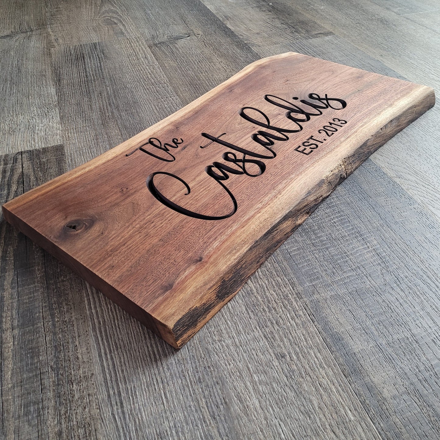 Custom Live Edge Walnut Wood Name Sign