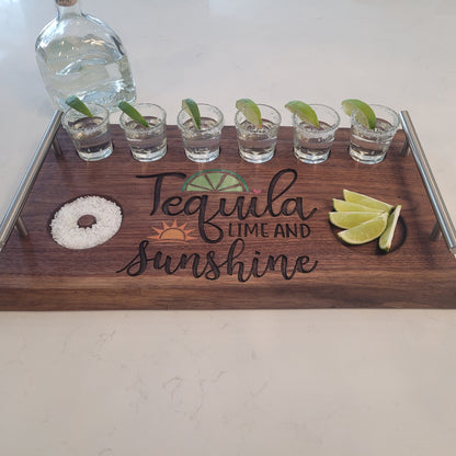 Custom Tequila Flight Board With Shot Glasses