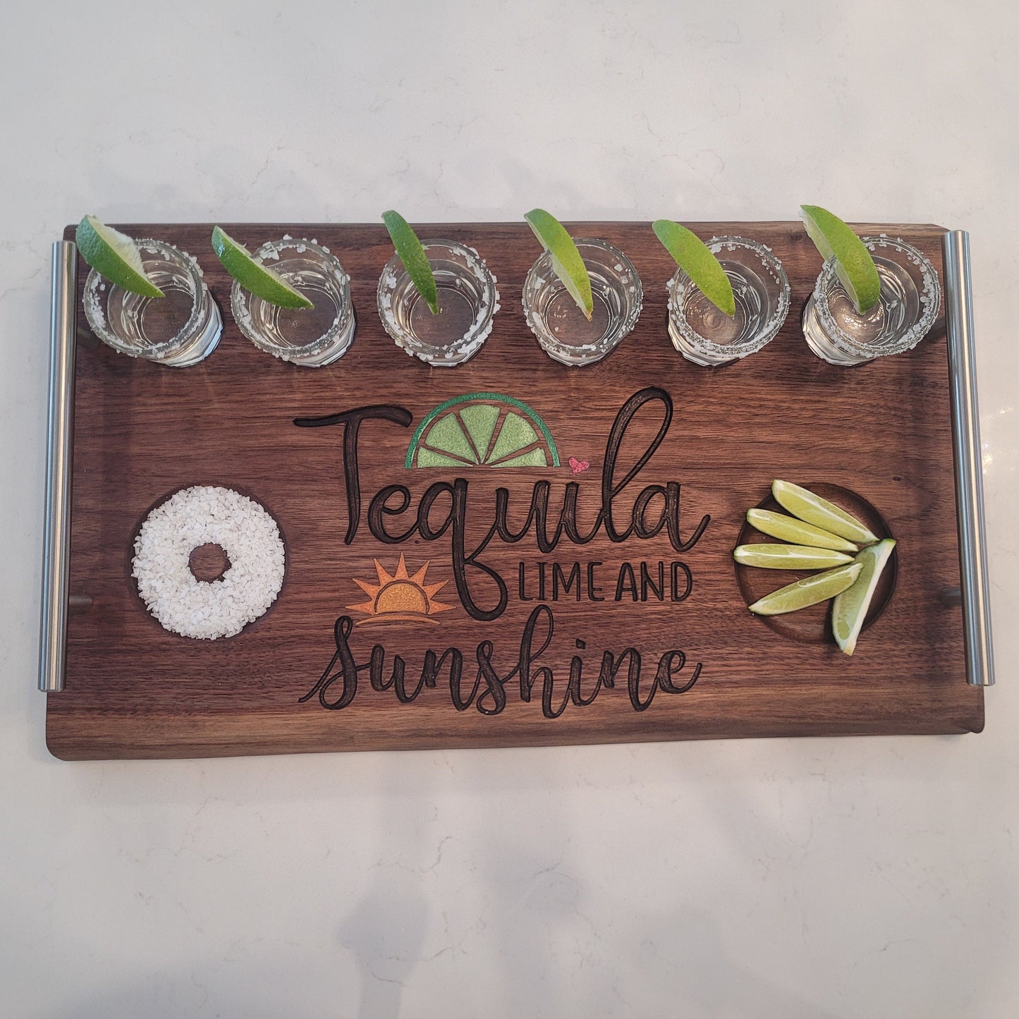 Custom Tequila Flight Board With Shot Glasses