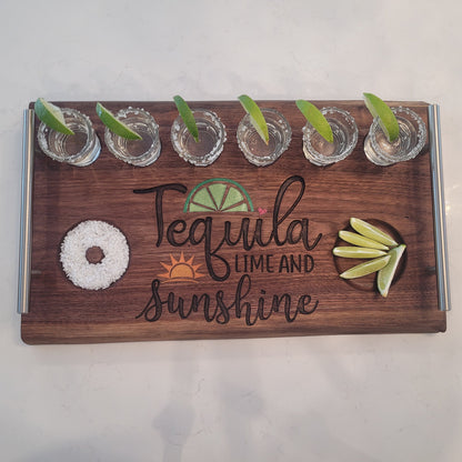 Custom Tequila Flight Board With Shot Glasses