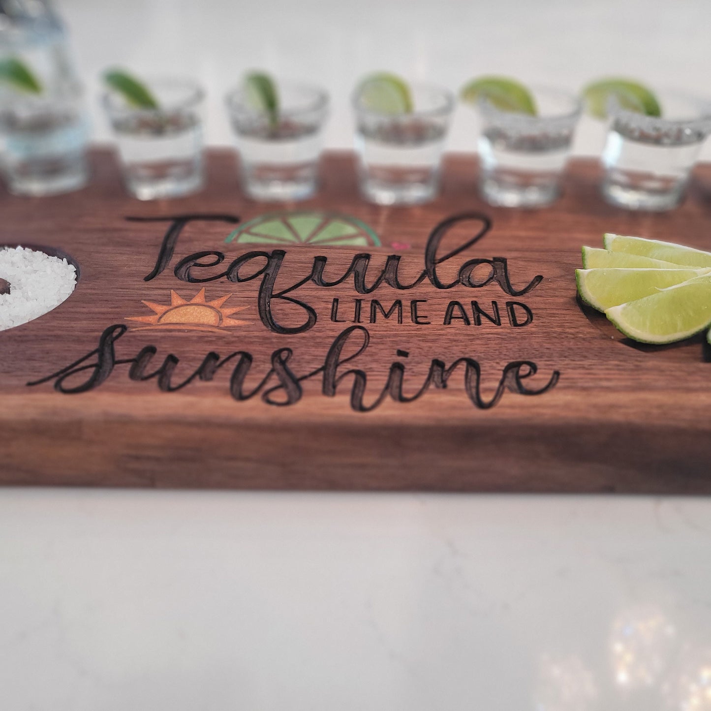 Custom Tequila Flight Board With Shot Glasses