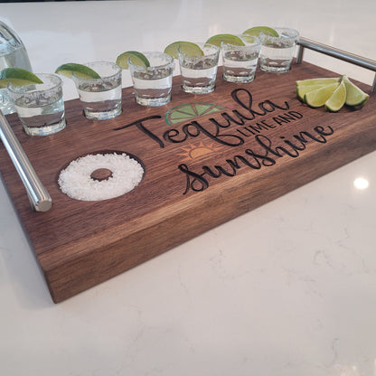 Custom Tequila Flight Board With Shot Glasses