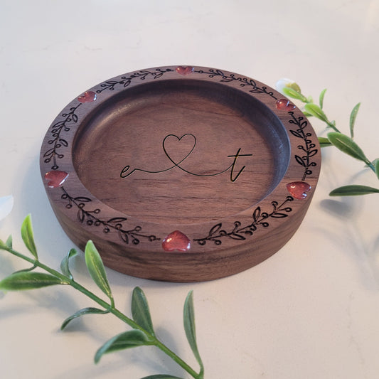 Personalized Floral Hearts RIng Tray