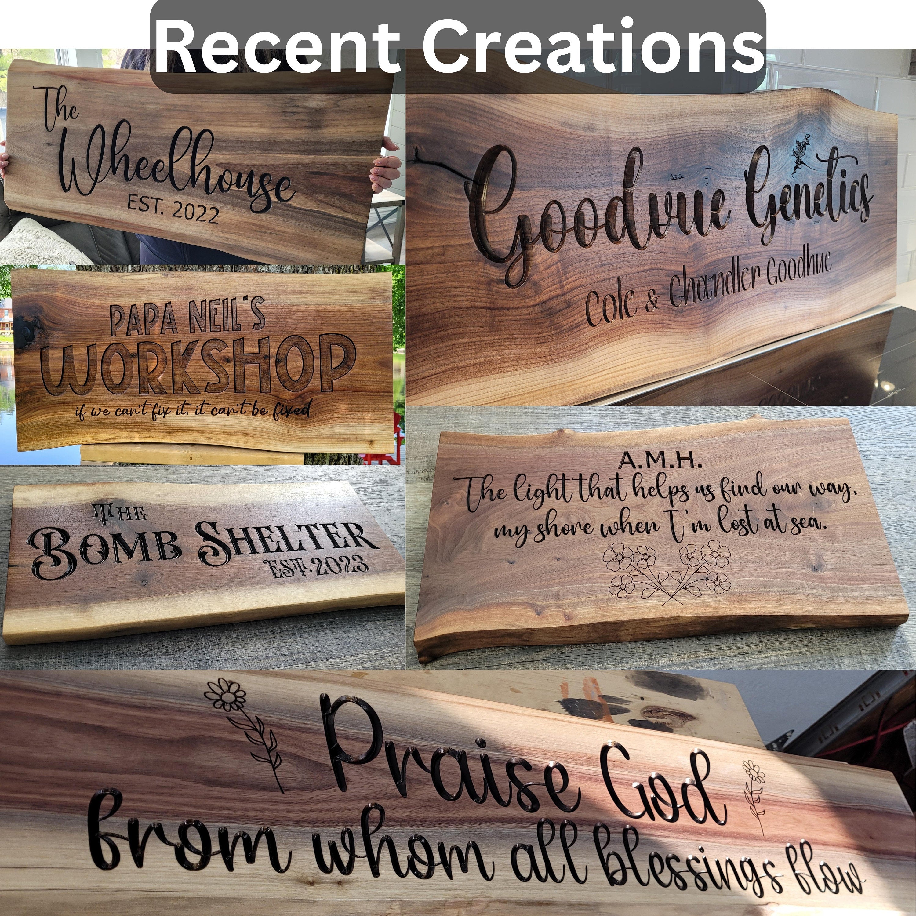 Personalized Live Edge Wood Signs. Includes a Likeness of Your shops Trailer